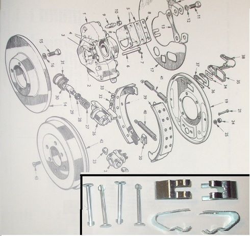 REAR BRAKE SHOE FITTING (Hold Down) KIT (MG Magnette Mk3 & Mk4)  (1959- 68) 