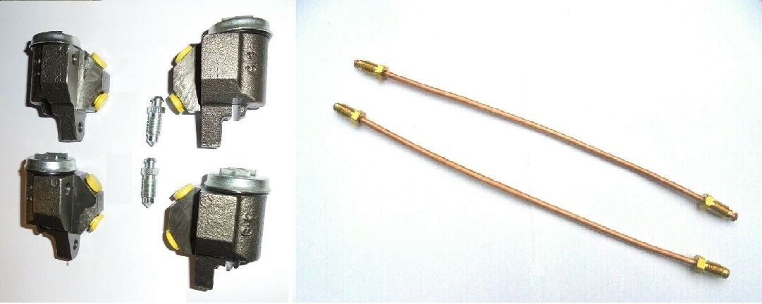  FRONT BRAKE WHEEL CYLINDERS (x4) & LINK PIPES (x2) (MG Midget) (1961- Oct 62 Only)  