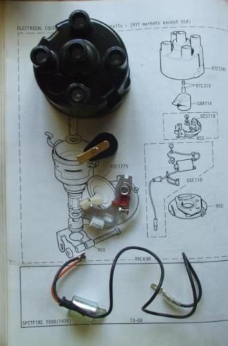 DISTRIBUTOR CAP POINTS ROTOR ARM CONDENSER (MG B) (1800cc) (**From 1973- 80**) 
