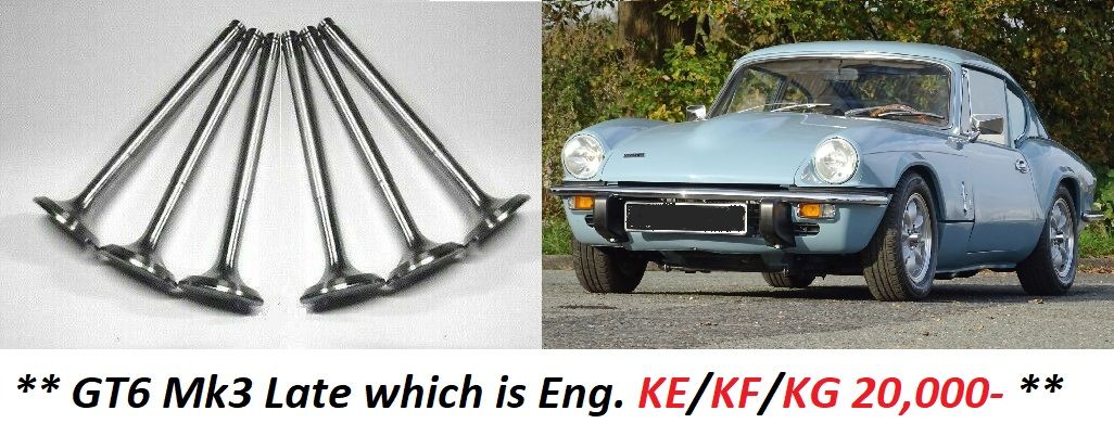EXHAUST VALVES x6 (Triumph GT6) (Mk3 Late) (From Eng. KE/KF/KG20,000) (**From 1973- 74**) 