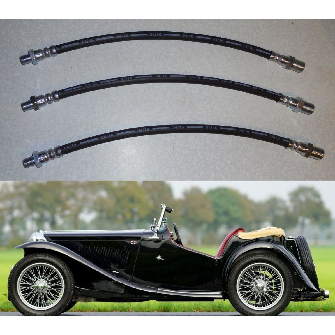 FRONT & REAR BRAKE HOSES x3 (MG TC) (1945- 50) 